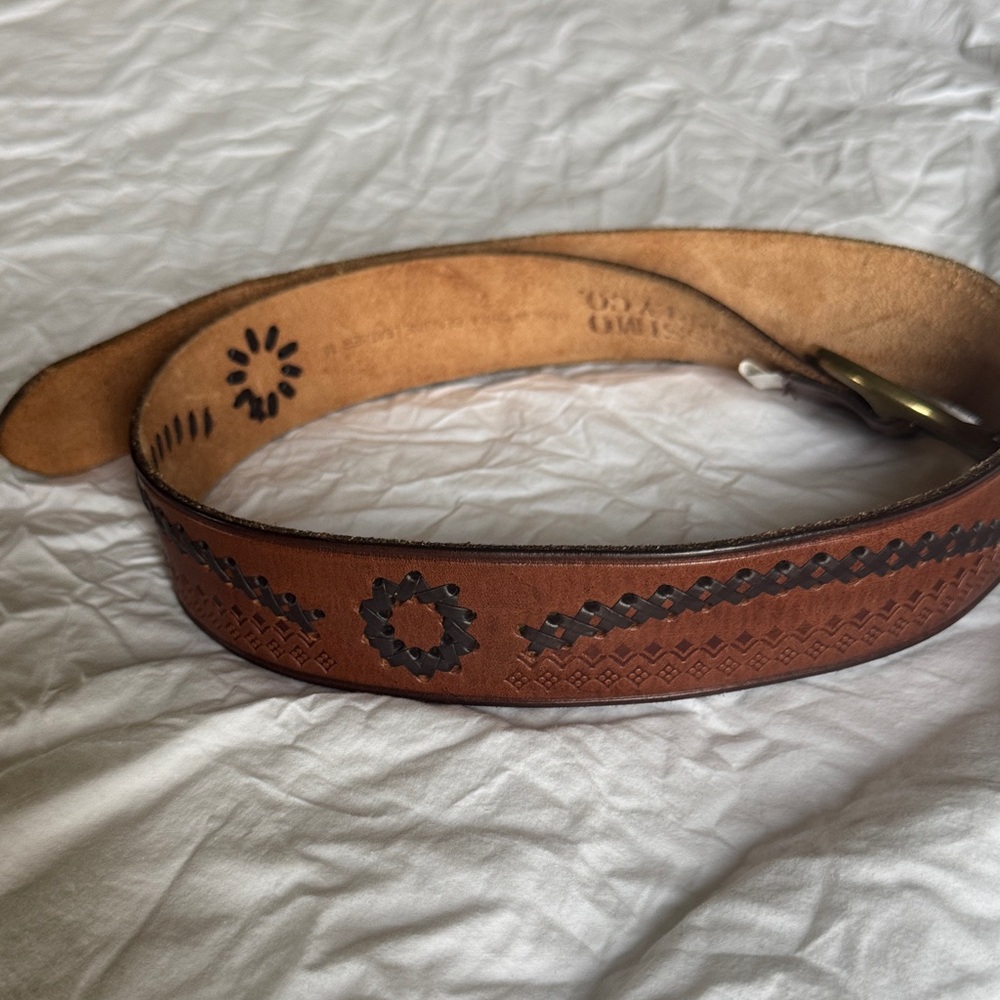 Mossimo Supply Co. Cognac Brown Leather Belt Black Details and Brass Buckle Med - Picture 2 of 5